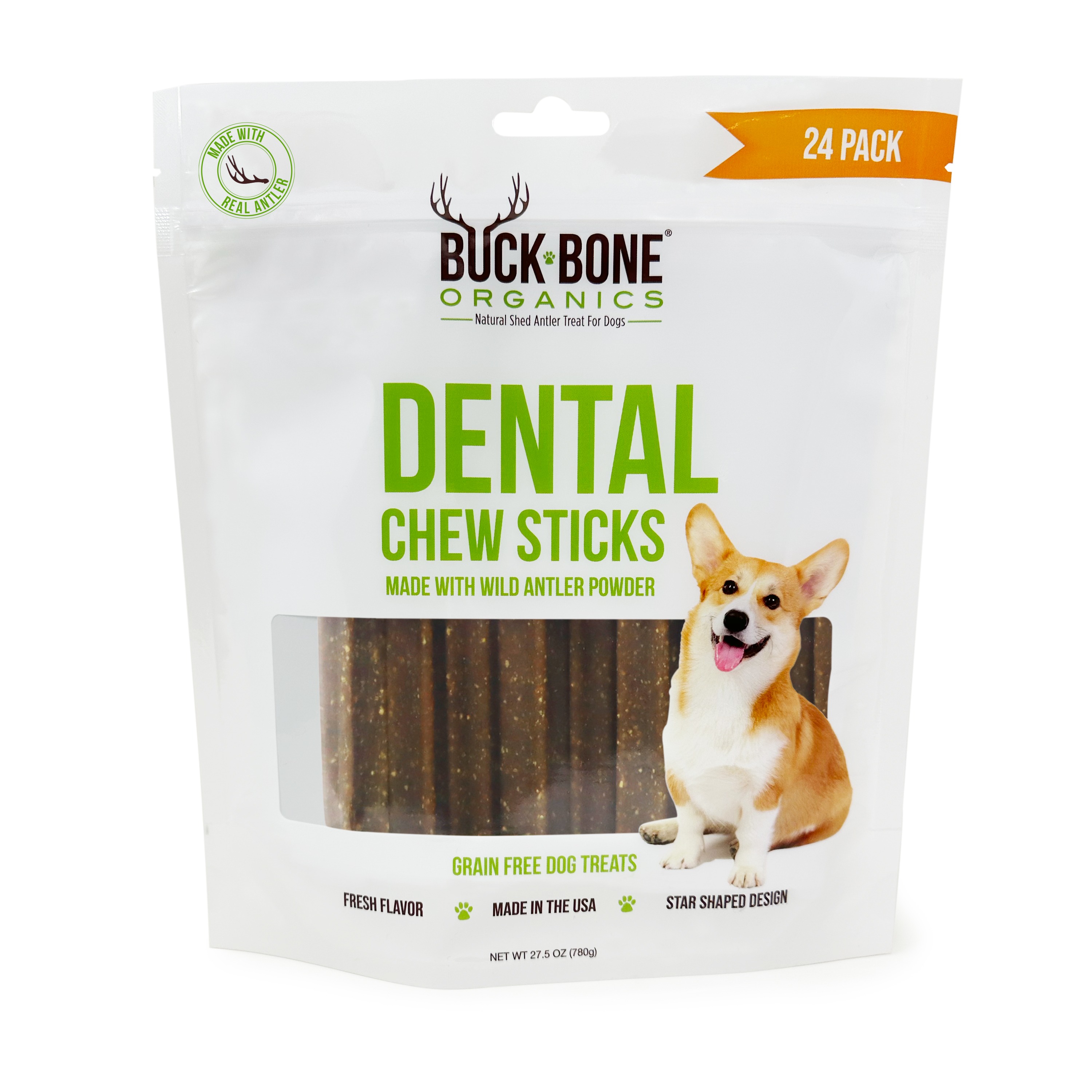 Grain Free Dental Chews 24 Pack, made with Antler Powder, Peppermint and 426
