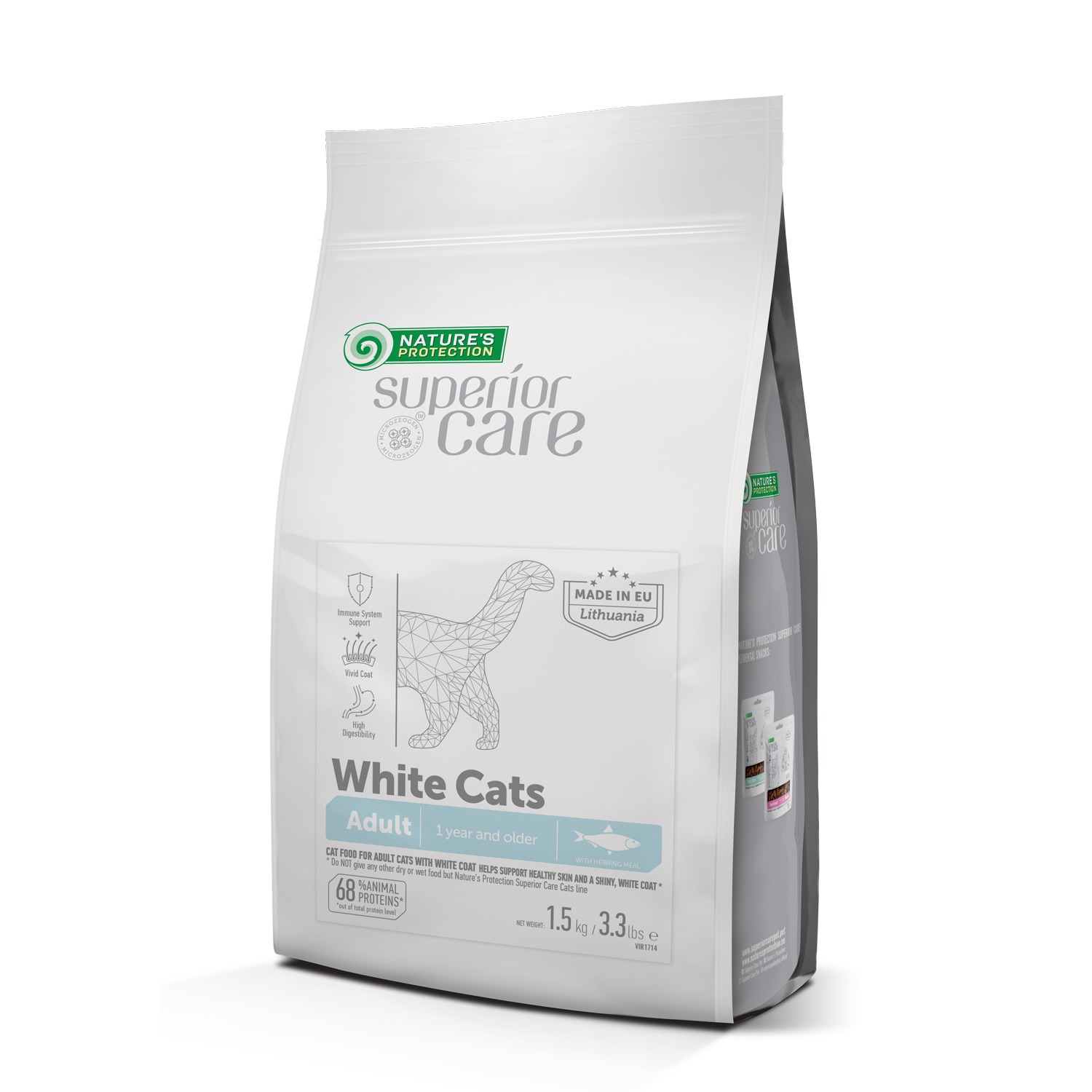 White Cats Grain Free Herring Adult All Breeds, dry grain free pet food with herring for cats 826