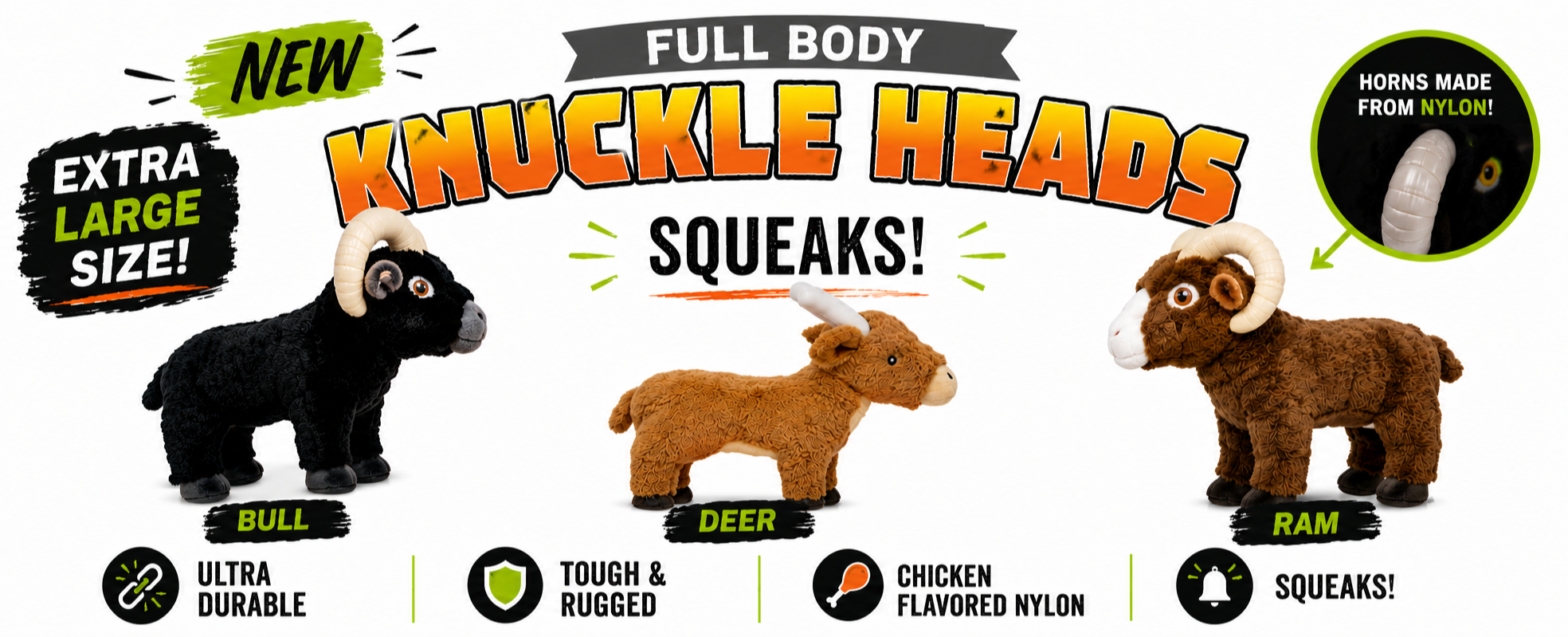Knuckle Heads, Full Body, 2-in-1 Dog Plush and Chew Toys 756